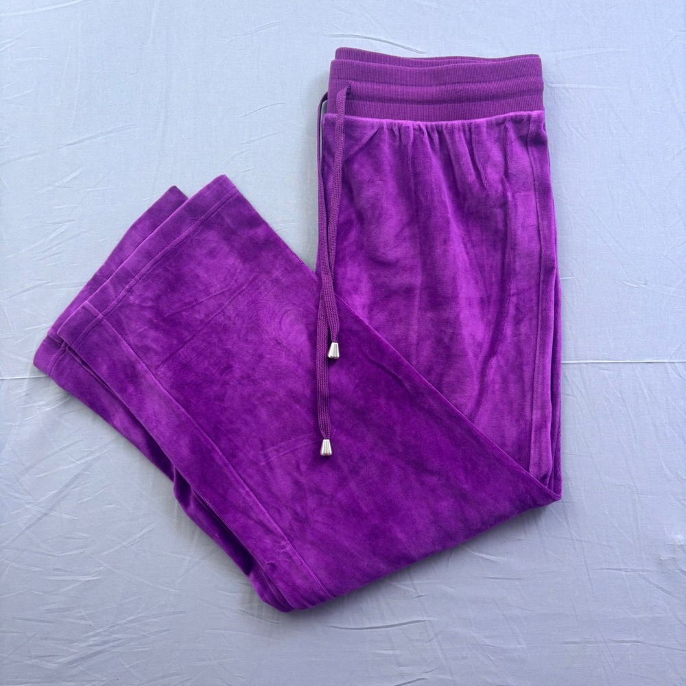 Whisper Me Purple Velour Lounge Pants Wide Leg Drawstring Pajamas XL Cozy
